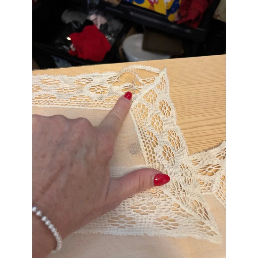 Vintage Sheer Lace Table Runner and 2 Placemats Set Embroidered Cream 3pc